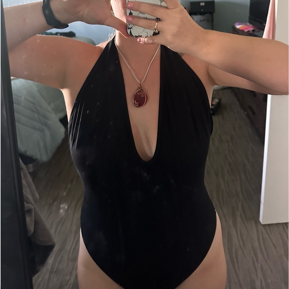 Open Back Black Shein Bodysuit